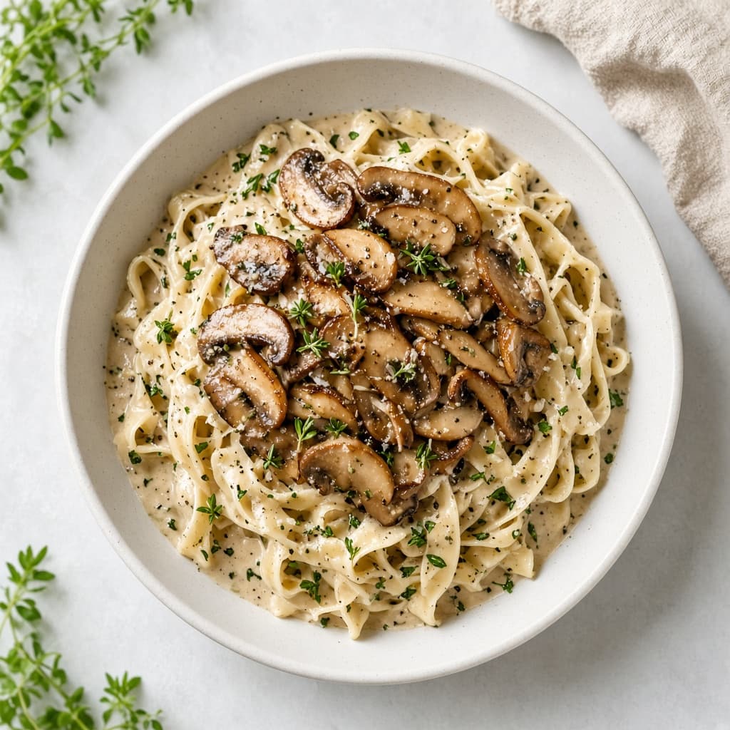 Lighter Creamy Mushroom Pasta
