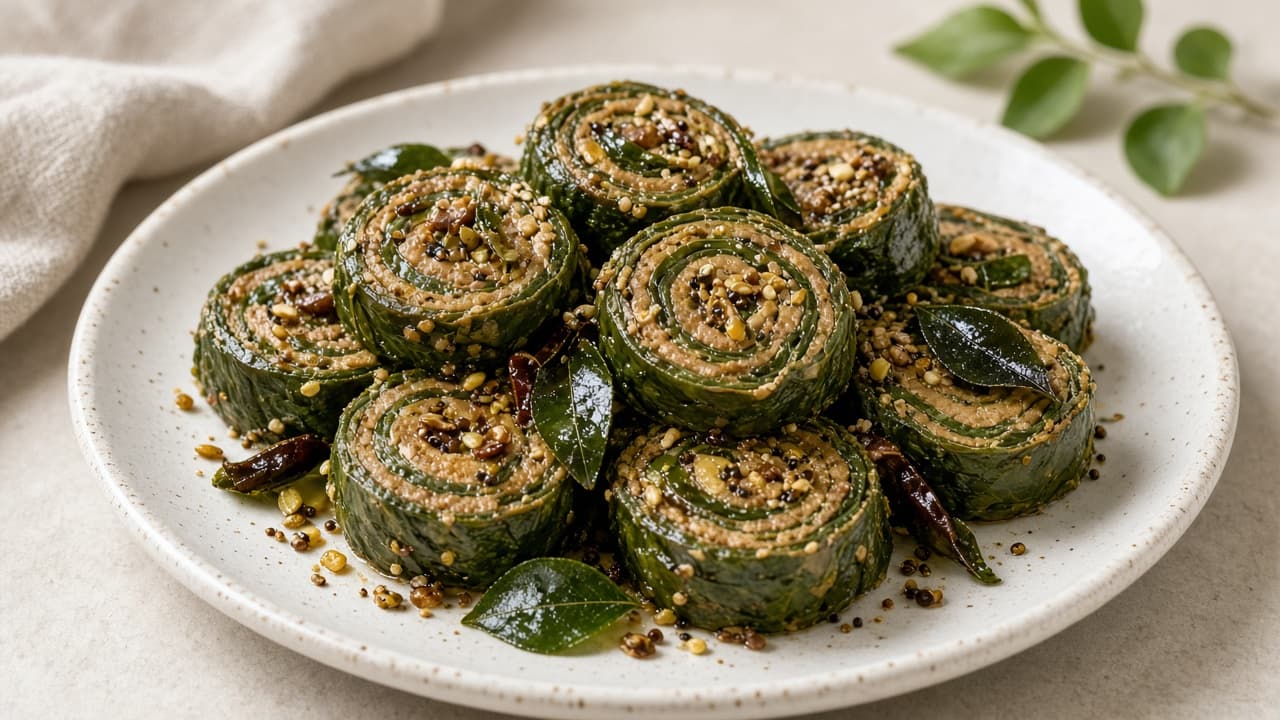 Steamed Alu Vadi Patra