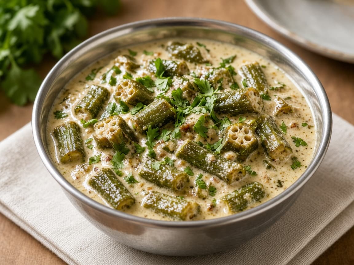 Tangy Dahi Bhindi in Yogurt Gravy