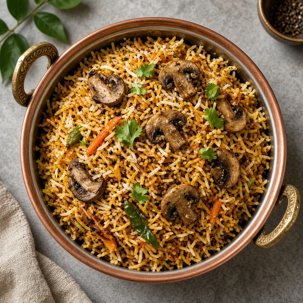 Chettinad Mushroom Veg Biryani