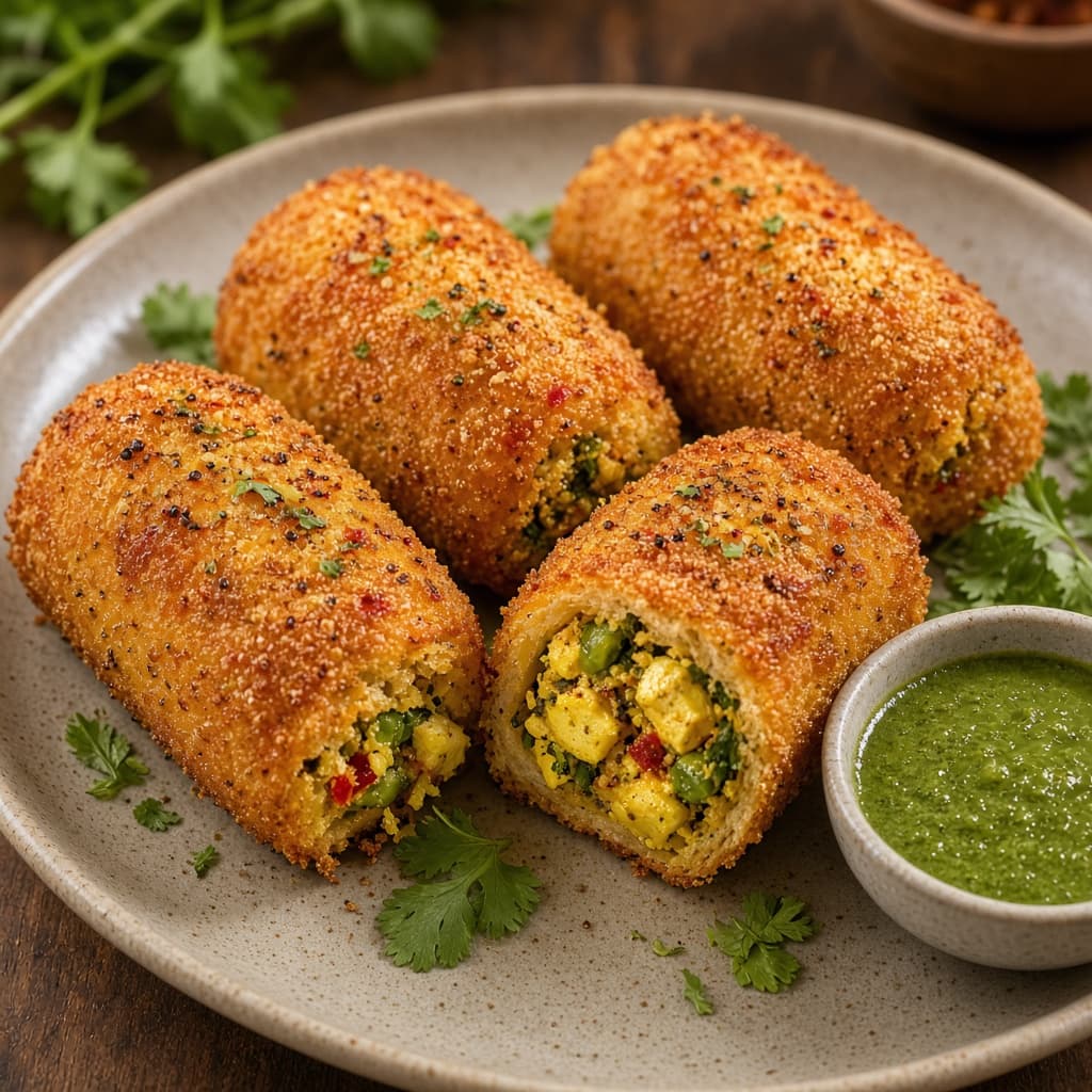 Crispy Paneer-Stuffed Bread Roll