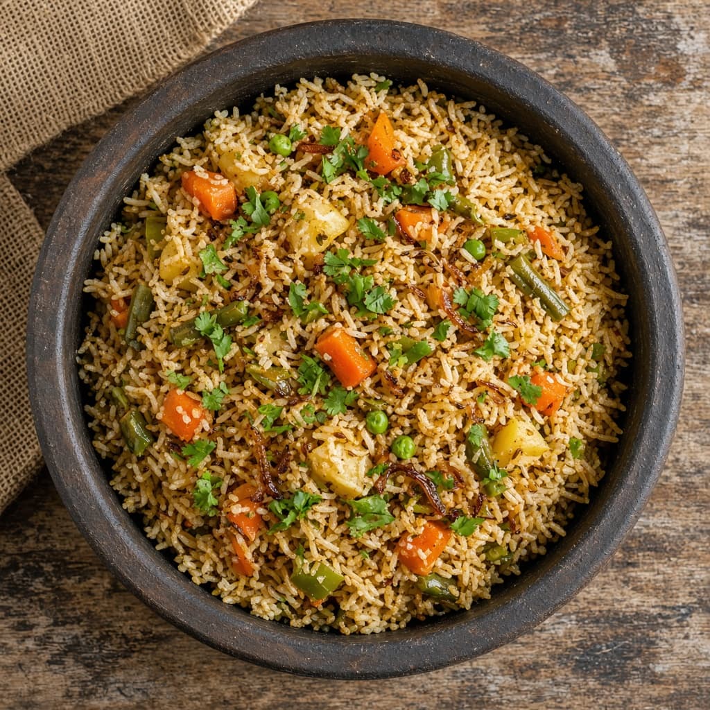 Dindigul-Style Veg Seeraga Samba Biryani
