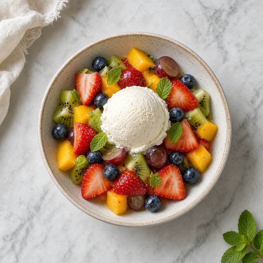 Fruit Salad with Ice Cream Scoop