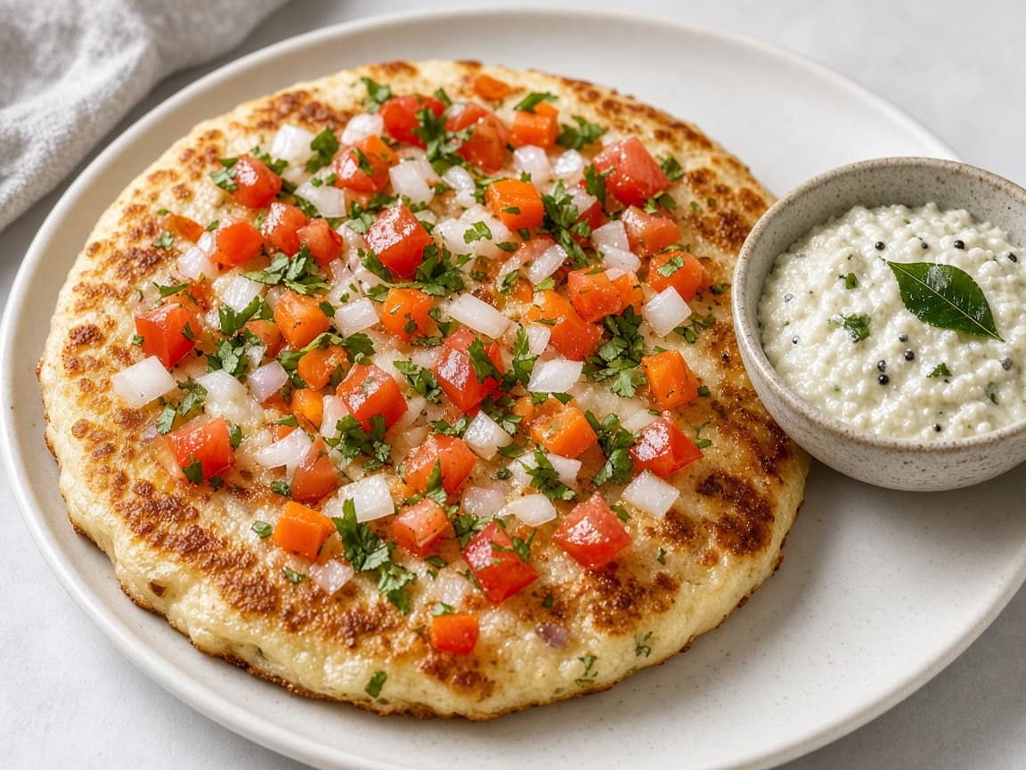 Instant Rava Uttapam with Veggie Topping