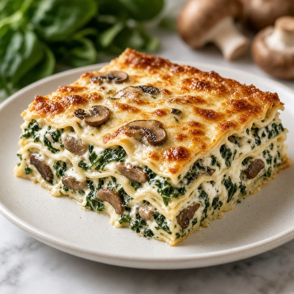 Lighter Spinach Mushroom Lasagna