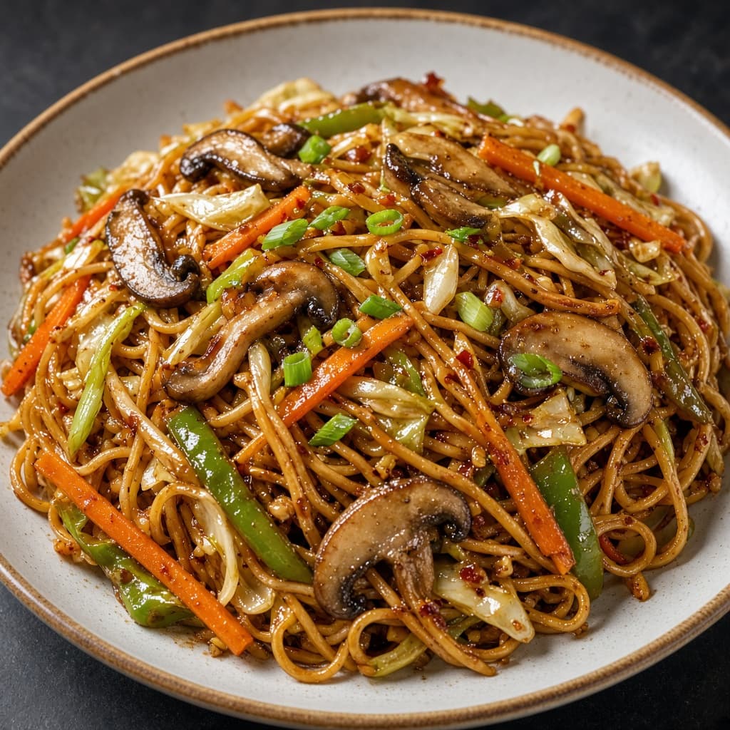 Stirfry Mushroom Hakka Noodles