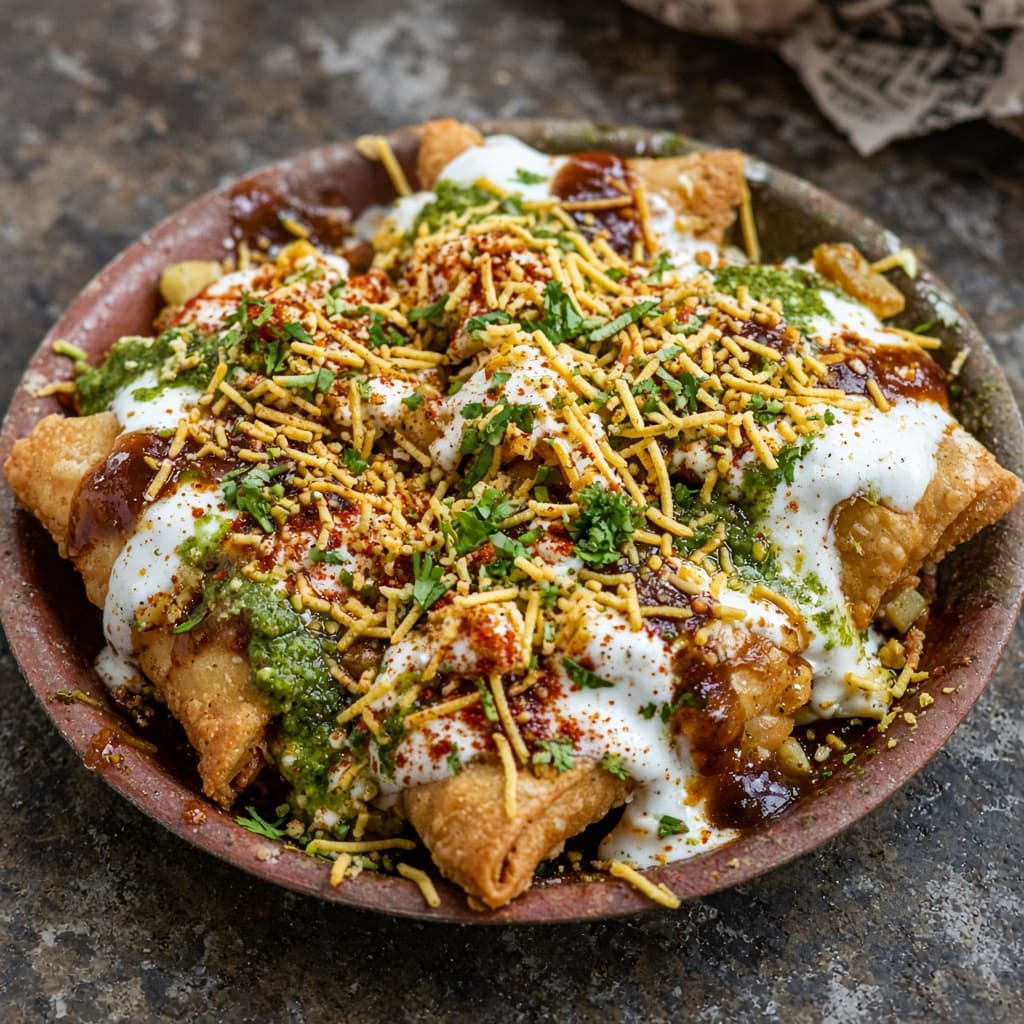Street Style Samosa Chaat Plate