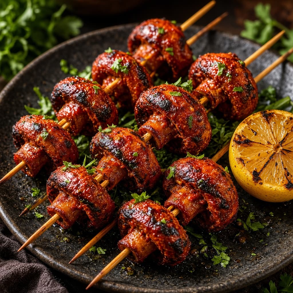 Tandoori Mushroom Tikka Skewers